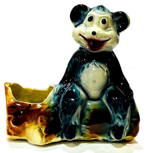 Happy Bear on a Log Planter